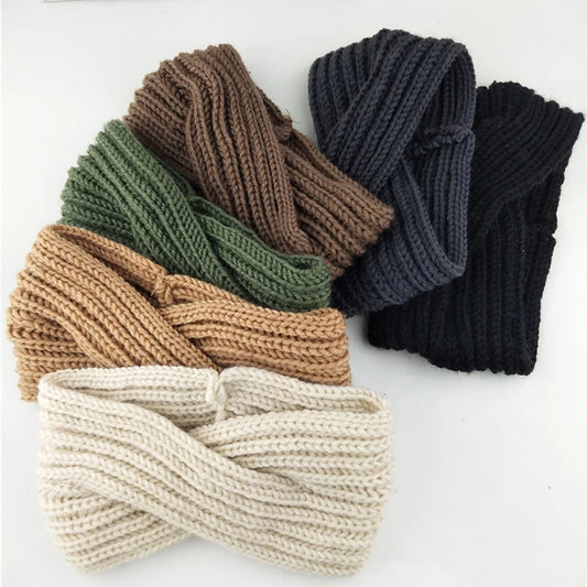 Autumn Winter Solid Crochet Knitting Wool Women Headband Weaving Cross for Handmade DIY Hair Bands Warm Sweet Girl Hair Accessor