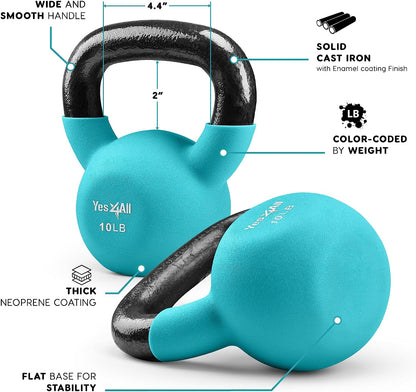 Neoprene Coated Kettlebell Weights, Strength Training Kettlebells for Weightlifting, Conditioning, Strength & Core Training