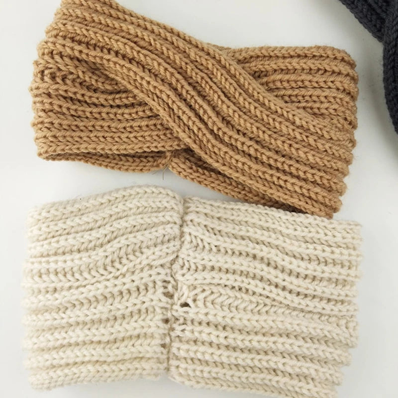 Autumn Winter Solid Crochet Knitting Wool Women Headband Weaving Cross for Handmade DIY Hair Bands Warm Sweet Girl Hair Accessor