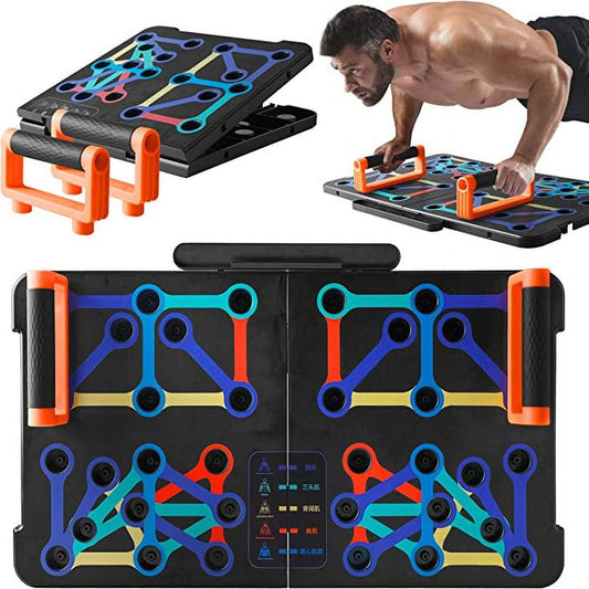 Portable Push up Board - Includes 5Pcs. Resistance and Elastic Bands, Pilates Rods, Fitness Mat with Carrying Bag for Physical Therapy and Strength Exercise, 661.4 Lbs. Multicolor