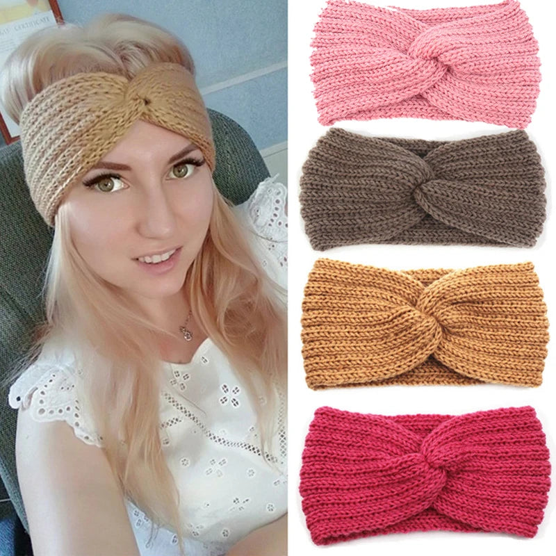 Autumn Winter Solid Crochet Knitting Wool Women Headband Weaving Cross for Handmade DIY Hair Bands Warm Sweet Girl Hair Accessor