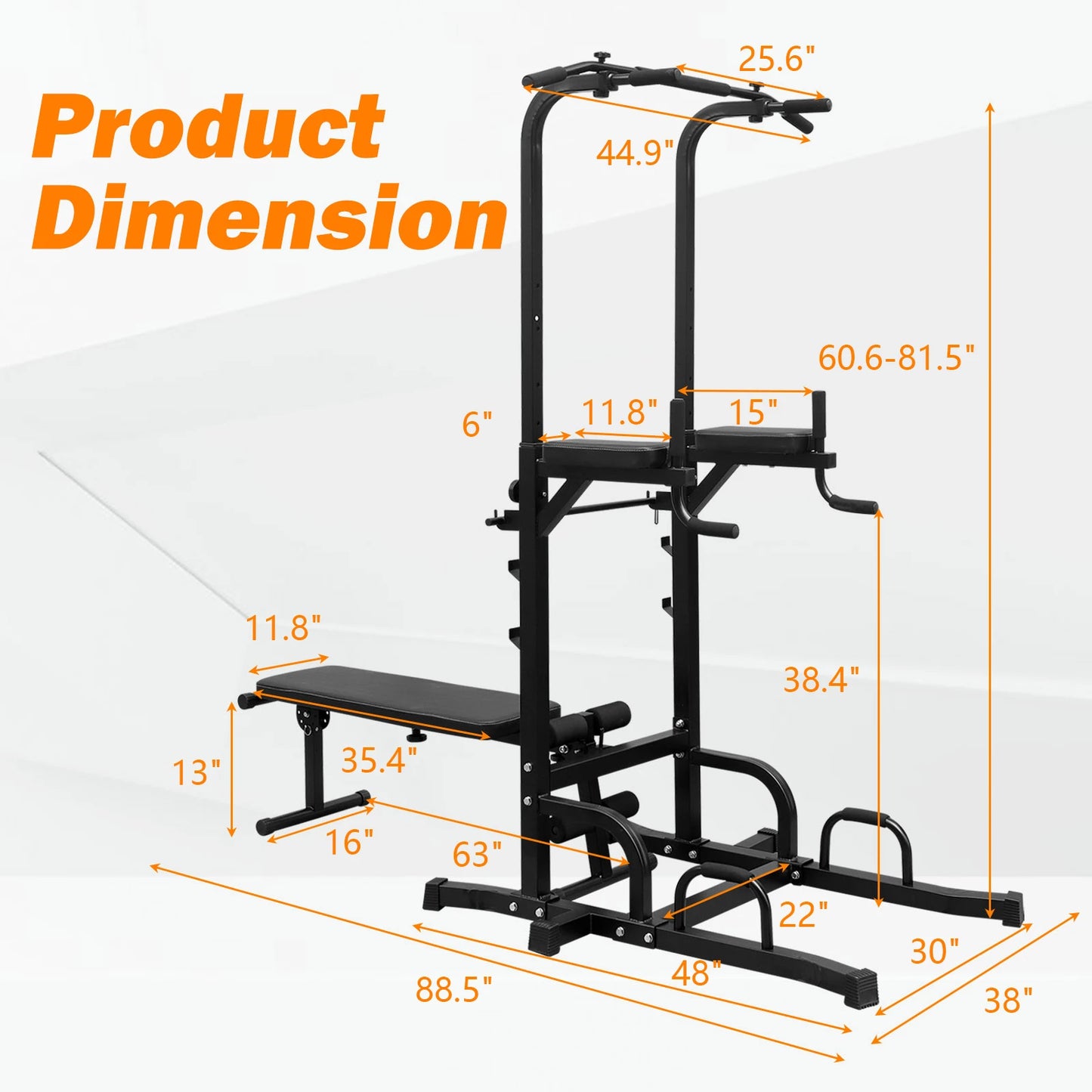 Power Tower Dip Station with Bench Pull up Bar Stand Adjustable Height Heavy Duty Multi-Function Fitness Training Equipment For