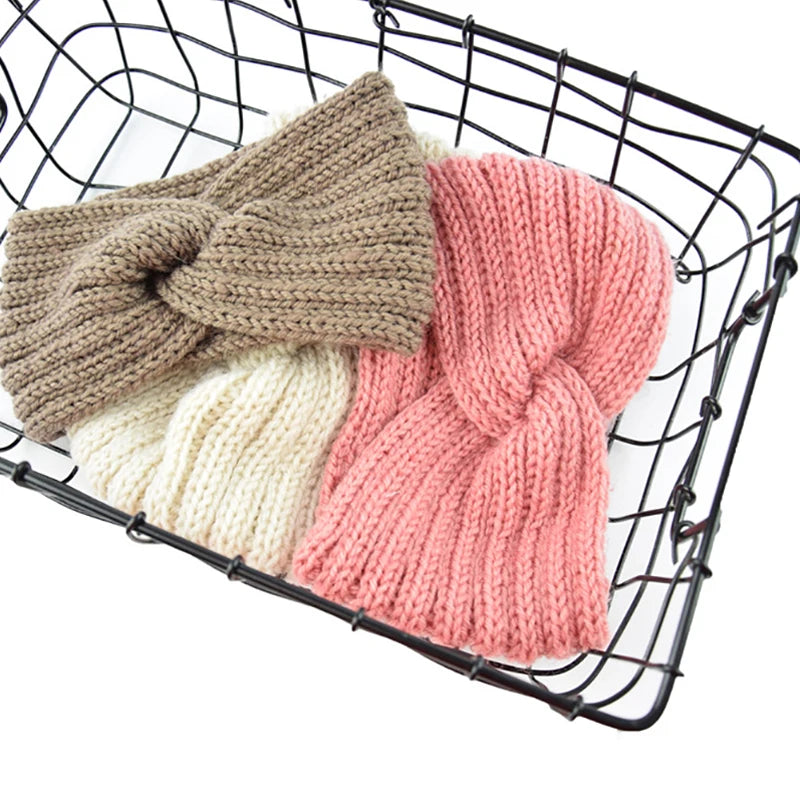 Autumn Winter Solid Crochet Knitting Wool Women Headband Weaving Cross for Handmade DIY Hair Bands Warm Sweet Girl Hair Accessor